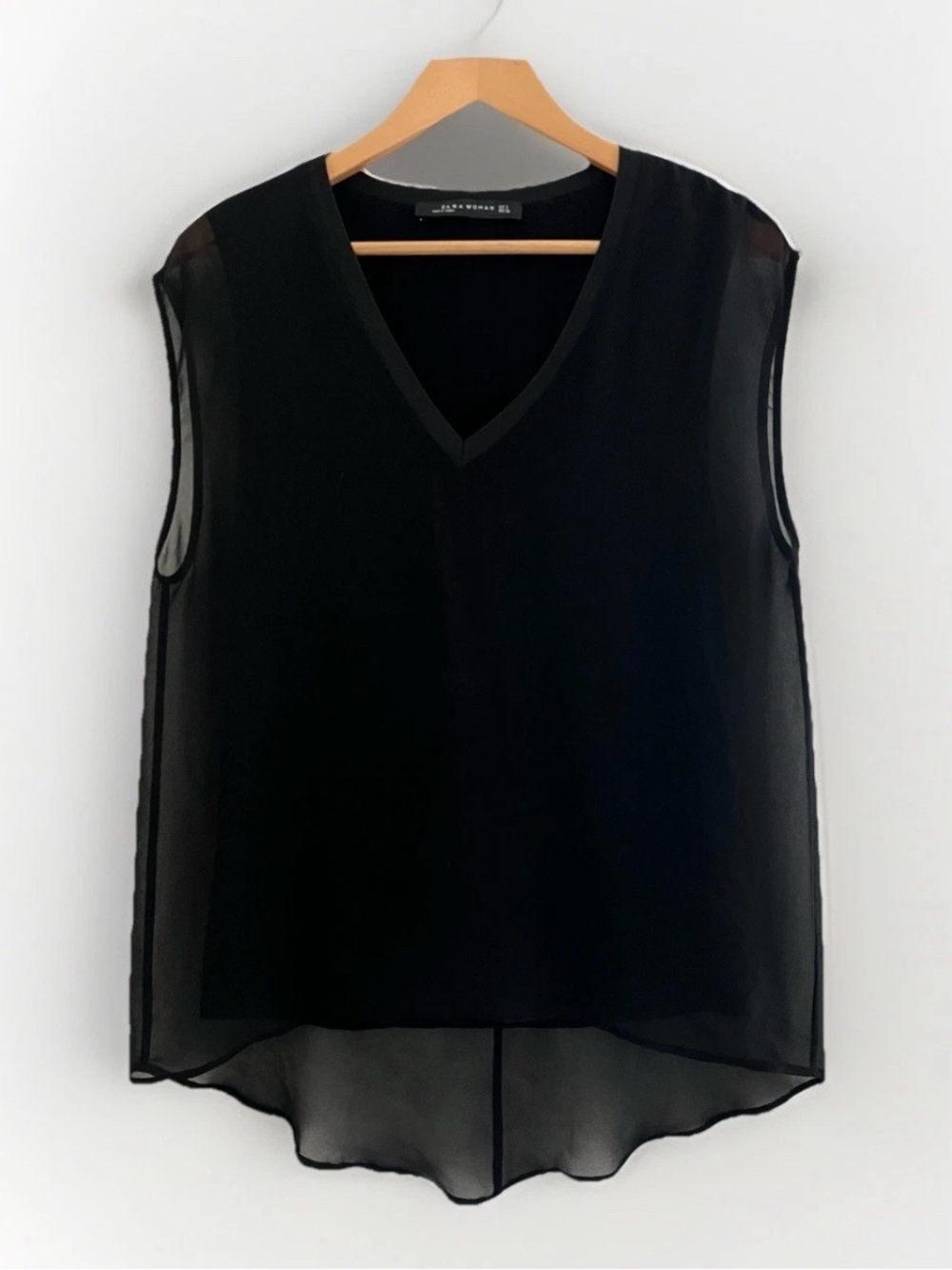 Zara Black Sheer V-Neck Sleeveless Blouse